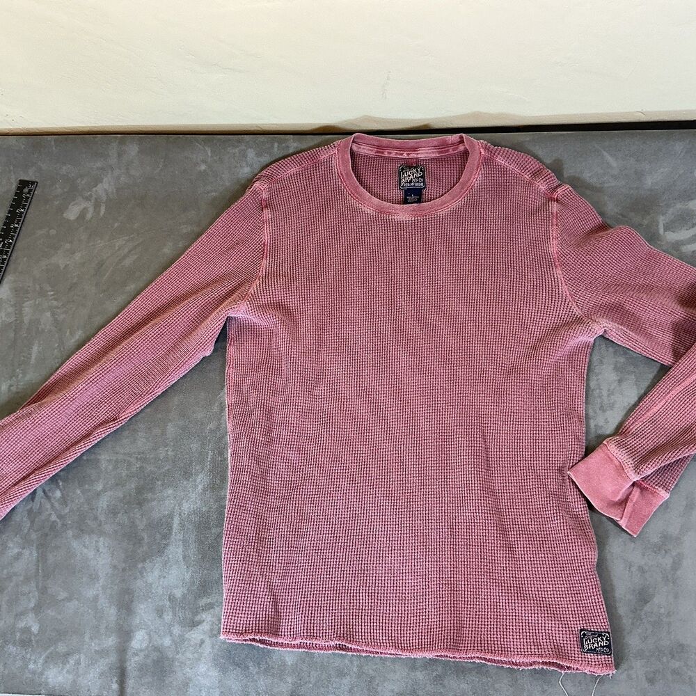 Lucky Brand Plum Mens Large Thermal Top Shirt 100% Cotton Waffle Knit